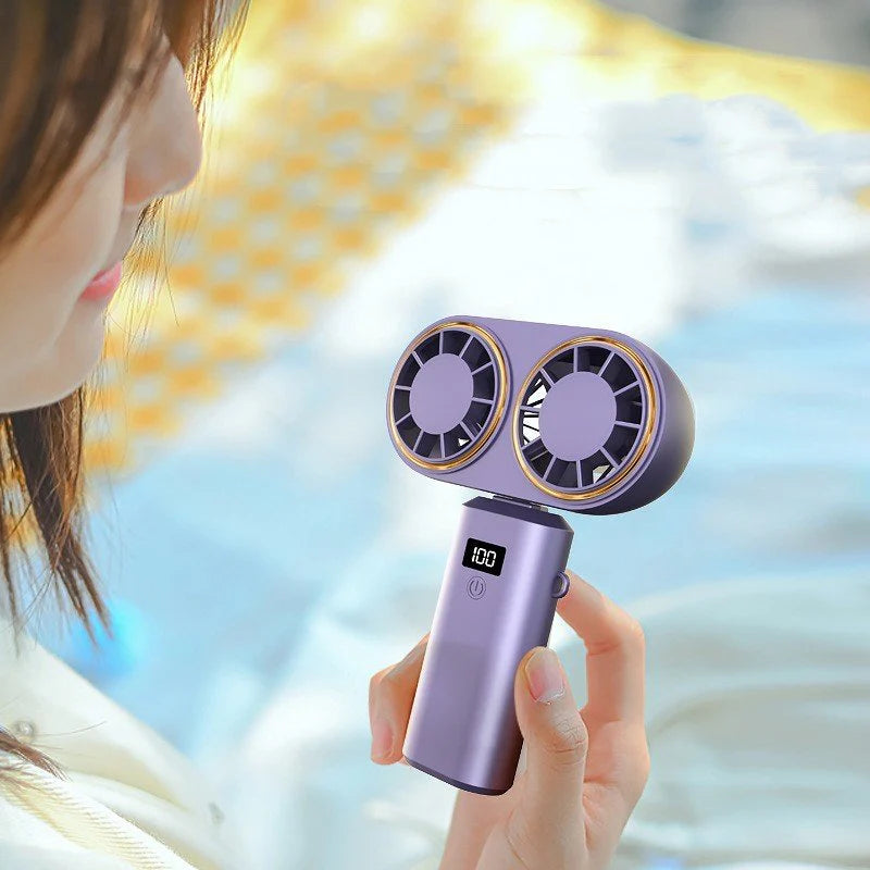 Portable Rechargeable Mini Fan – Foldable Handheld/Neck Fan with 5 Speeds & Display Screen